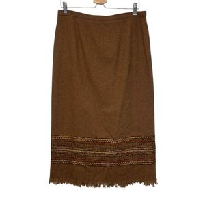 Vintage Blanket Skirt 14P Fringe Slit Brown Stripe Southwestern Woven Sag Harbor